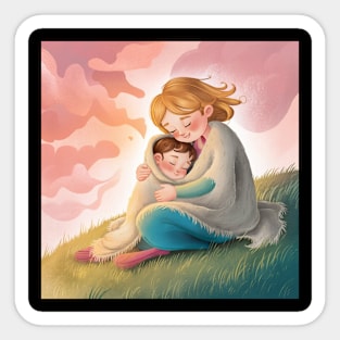 Mother's Embrace: Capturing the Special Bond Between Mother and Child Sticker